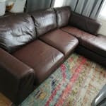 Brown Real Leather Corner Sofa Free Brown full leather corner sofa. Extremely comfortable and well built. Originally bought from Marks and Spencer. It's measurements are: L265cm W99cm H72cm. The length of the chaise lounge alone is 206cm. Has fire safety label attached. NW10