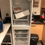 fridge / freezer old built in fridge freezer. doors have been removed. collection needed from inside the house, kitchen. 1st floor flat, but good lift and no stairs. parking outside. E16