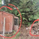 Shed and garden waste Shed roughly 6"x6" empty. Old fence panels and postscreat KT19