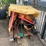 garden clearance old dismantled kids play house, some old cable, some wooden planks, broken pots, old skateboard SW18
