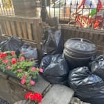 Garden bits for removal 7 or so bags with garden cuttings. A full outdoor bin and wooden crate for removal please. SW11