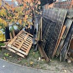 garden fences and pallets garden fences, some lumps of old concrete. a couple of pallets and some tree clippings. There are some tyres there too. They are not ours so please don’t take them! MK4
