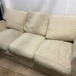 3 seater sofa 3 seater beige sofa.  could be used again by someone with a nice throw over the sofa. comfy to sit on GU21