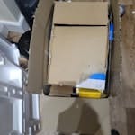 cardboard waste and polystyren cardboard recycling and a box of recyclable food insulation and a bit of polystyrene IG8