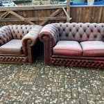 1x 2 seater sofa, 1 armchair 1 arm chair and 1 two seater sofa both leather BN22