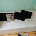 Sofa, bed inc mattress 3 seater sofa (breaks down into smaller pieces), double bed incl mattress (can be dismantled). Couple of inflatable mattresses, couple of bags of general household items (pans etc). W10
