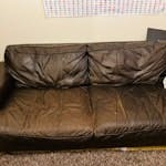 3 sear leather Sofa; Table 3 seater leather Sofa (would need dismantling) and a small computer table IG1