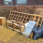 General waste and trellis General bagged rubbish, cat tower, trellis, wooden box, large drawer organiser. And one small box of electricals, not pictured. EN7