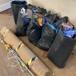 9 light bags,small bit carpet stripped wallpaper, carpet and underlay strips, no rubble all below 16 kg, broken airer , painters rubbish-sandpaper/paint pots etc SM2