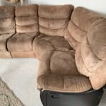 Sofa, s/king bed frame, carpet corner recliner sofa that comes apart in pieces, s/king bed frame that comes apart (no mattress as being picked up other time - all usable still but moving and have new items. also have some old carpeting pieces that need removing BH9