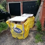 patio rubble and wood panels Patio rubble and wood boards with half wood door on top. KT10